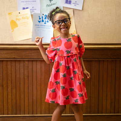 Girls Rowan Dress - Pink Apples