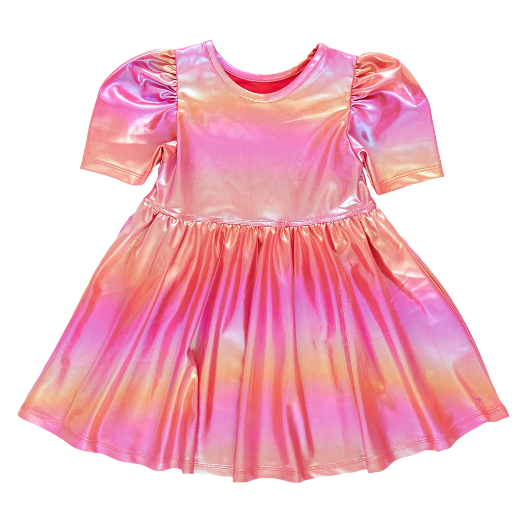 Girls Lame Laurie Dress - Rainbow Pink Lame