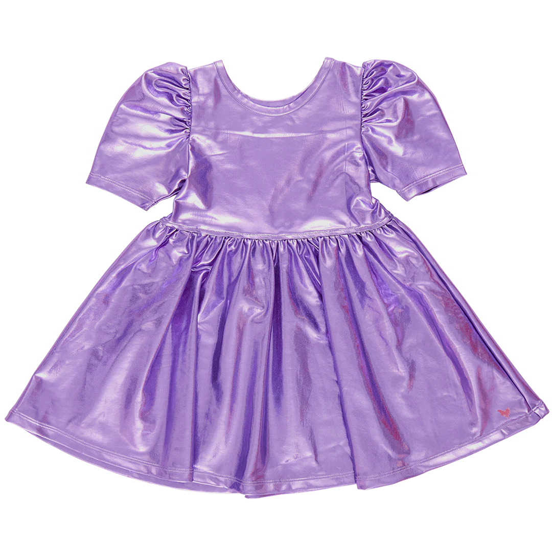 Girls Lame Laurie Dress - Purple Sparkle