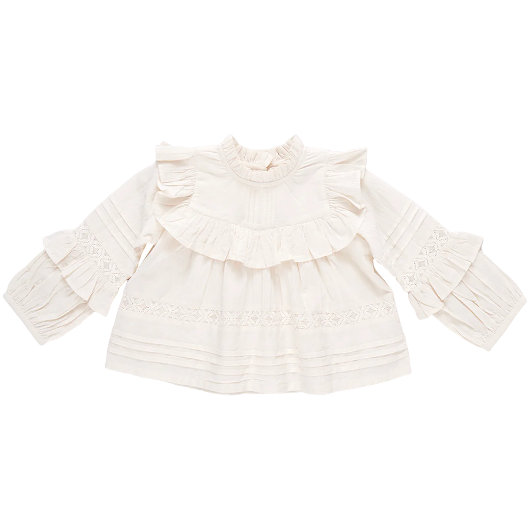 Girls Lace Mira Top - Antique White