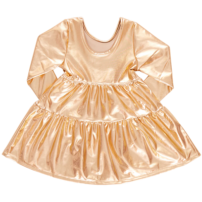 Girls Lame Polly Dress - Gold