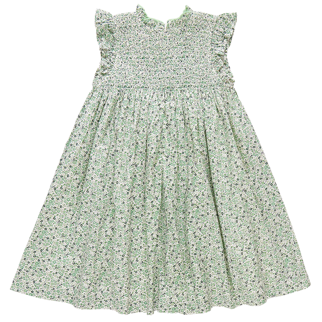 Girls Stevie Dress - Green Mini Ditsy