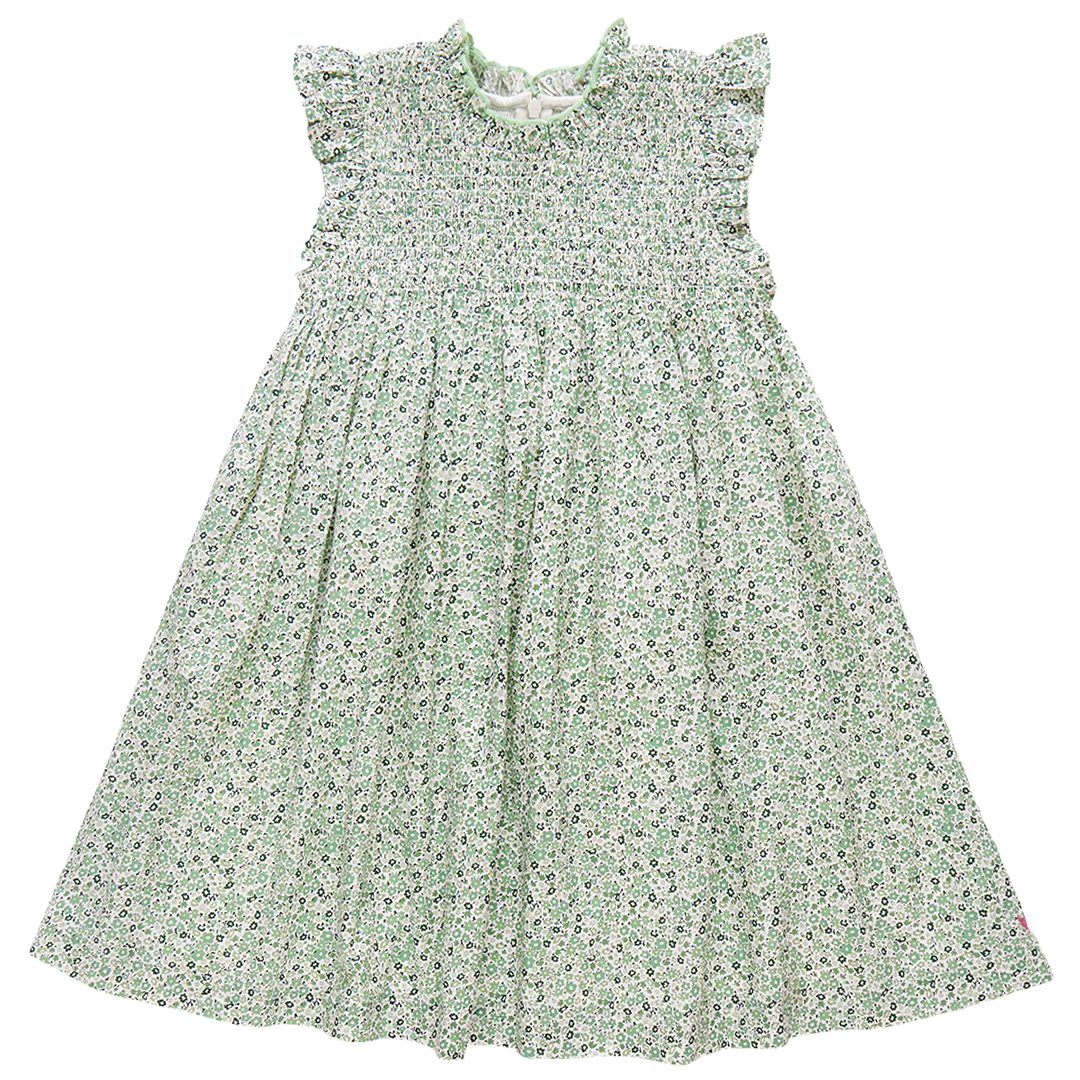 Girls Stevie Dress - Green Mini Ditsy