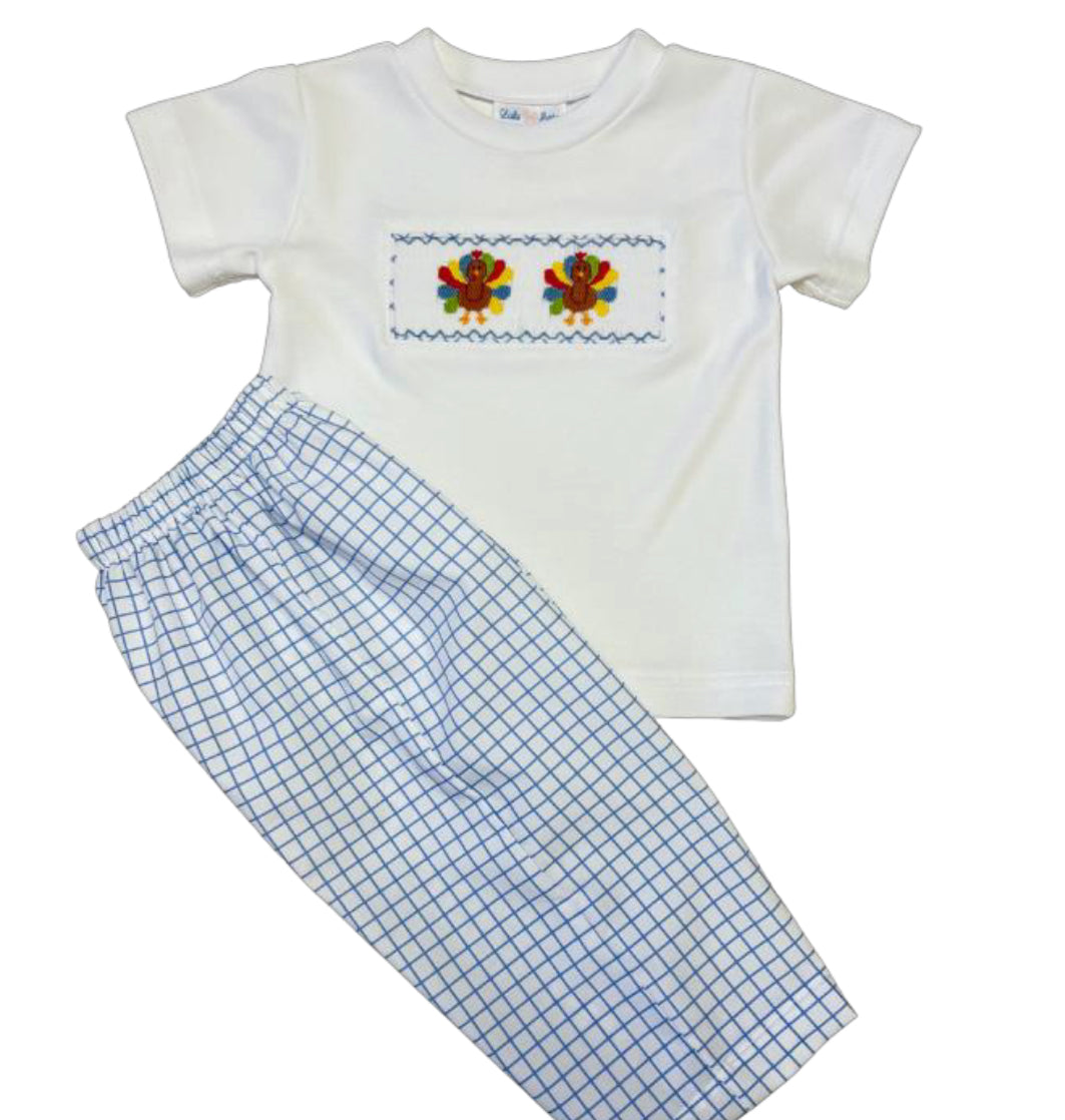 Lulu Bebe Turkey Blue Check L/S Smocked Pant Set