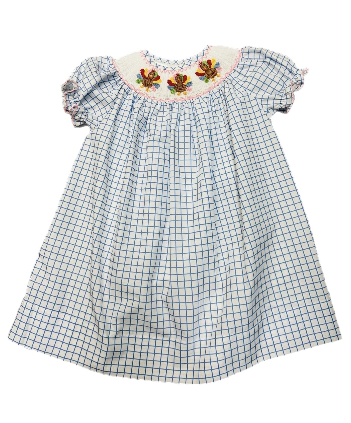 Lulu Bebe Turkey Blue Check Smocked Bishop