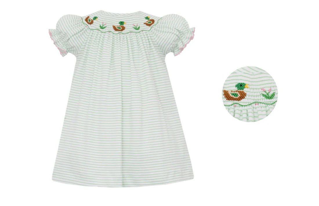 Green Mallard Duck Girls Knit Stripe Bishop