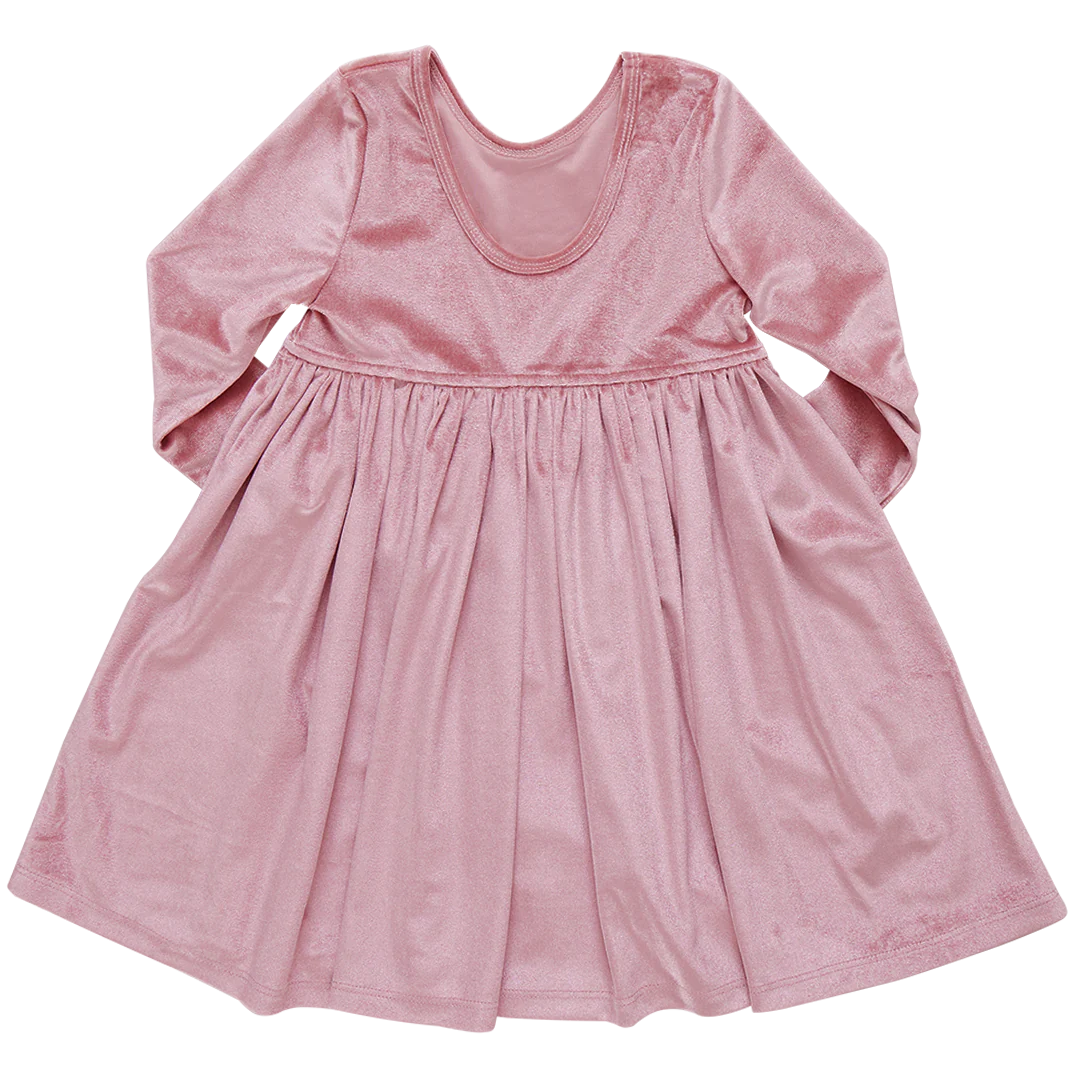 Girls Velour Steph Dress - Mauve