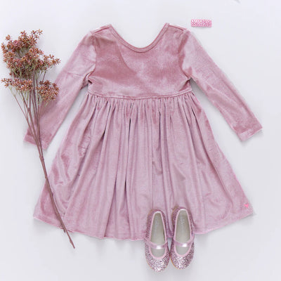 Girls Velour Steph Dress - Mauve