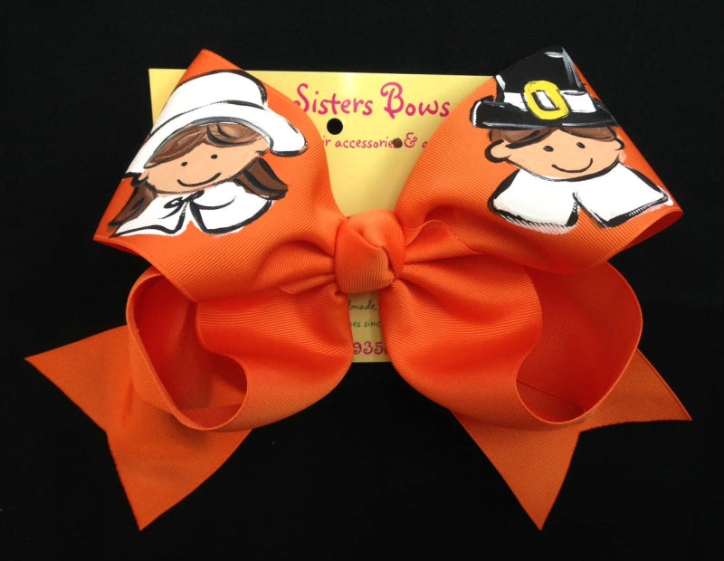 Two Sisters Bows Hand Painted Pair o' Pilgrims XL Bow