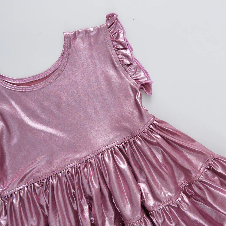 pink lame dress Colette by Daphne LC9054 - Long Liquid Lame A-line Dress