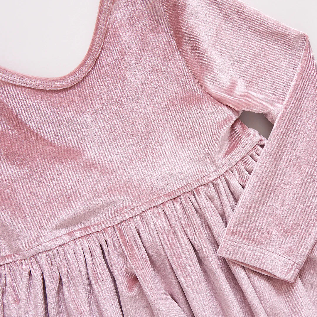 Girls Velour Steph Dress - Mauve