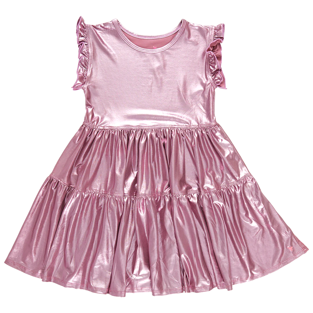 Pink Chicken Girls Lame Polly Dress - Light Pink Lame