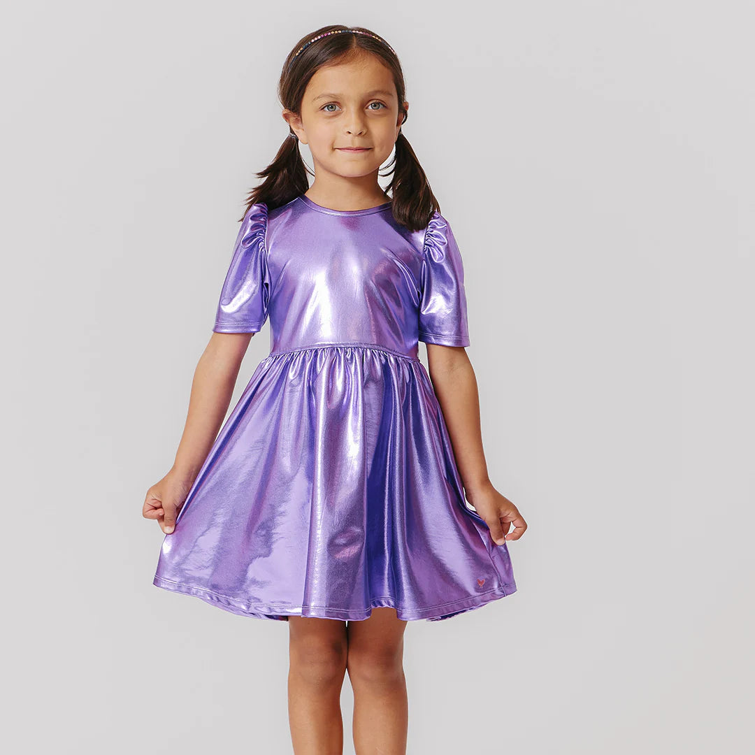 Girls Lame Laurie Dress - Purple Sparkle