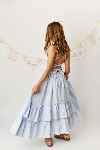 Sky Blue Muslin Maxi Twirl Dress