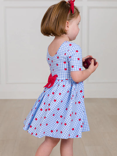 Apple Orchard Gingham Short Sleeve Knit Twirl Dress