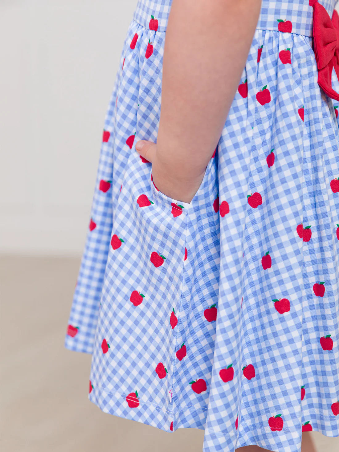 Apple Orchard Gingham Short Sleeve Knit Twirl Dress
