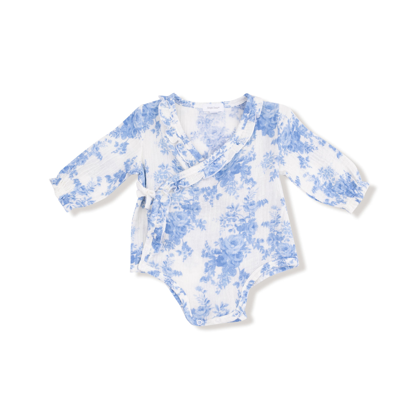 Dream Cottage Floral Blue - L/s Kimono Bodysuit W/ Ruffle + Elastic Cuff