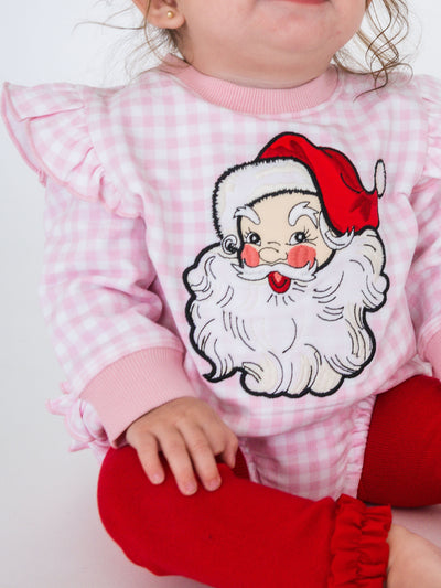 DEAR SANTA PINK GINGHAM Applique Sweatshirt Bubble Romper