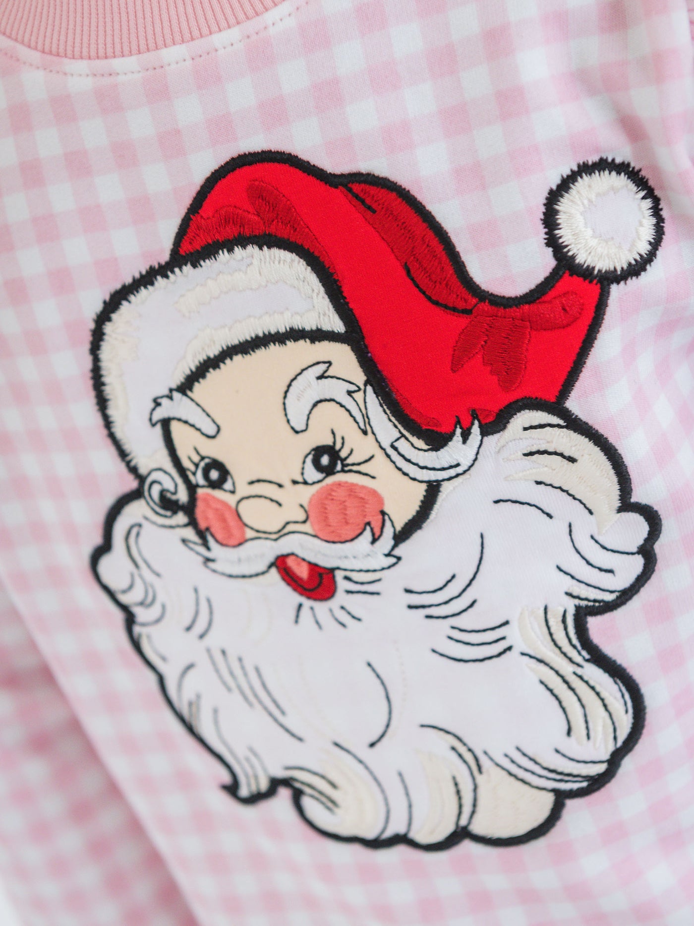 DEAR SANTA PINK GINGHAM Applique Sweatshirt Bubble Romper