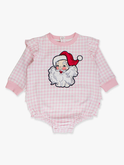 DEAR SANTA PINK GINGHAM Applique Sweatshirt Bubble Romper