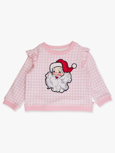 DEAR SANTA PINK GINGHAM Applique Flutter Sweatshirt