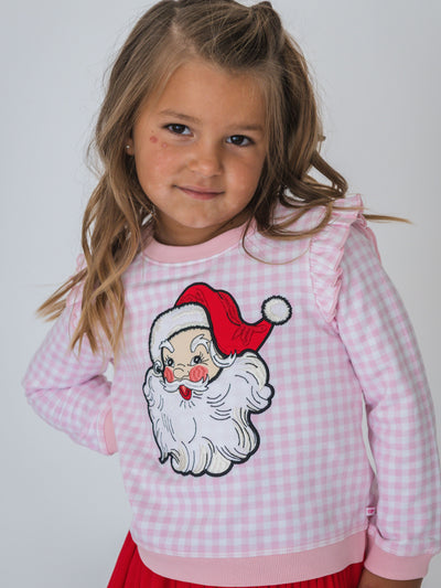 DEAR SANTA PINK GINGHAM Applique Flutter Sweatshirt