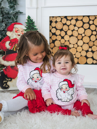 DEAR SANTA PINK GINGHAM Applique Flutter Sweatshirt