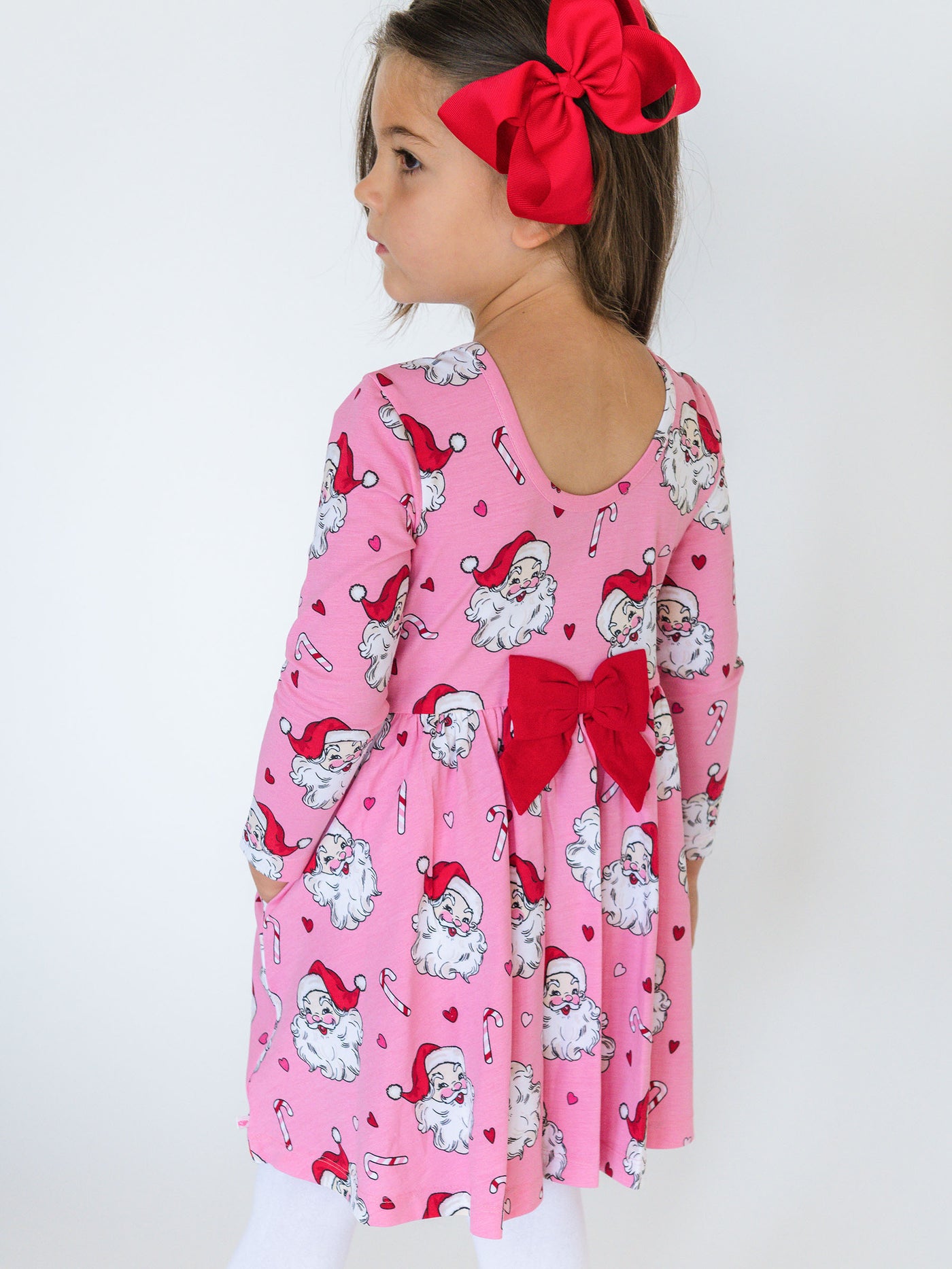 PINK SANTA JOY Knit Long Sleeve Twirl Dress