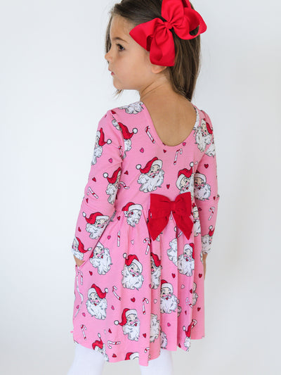 PINK SANTA JOY Knit Long Sleeve Twirl Dress