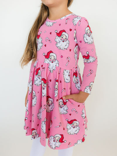 PINK SANTA JOY Knit Long Sleeve Twirl Dress