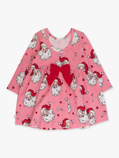 PINK SANTA JOY Knit Long Sleeve Twirl Dress