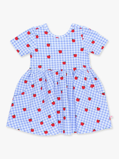 Apple Orchard Gingham Short Sleeve Knit Twirl Dress