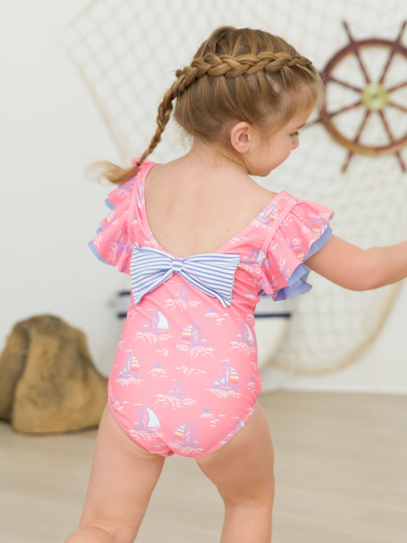 Pink Seas The Day Butterfly Sleeve One Piece