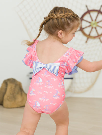Pink Seas The Day Butterfly Sleeve One Piece