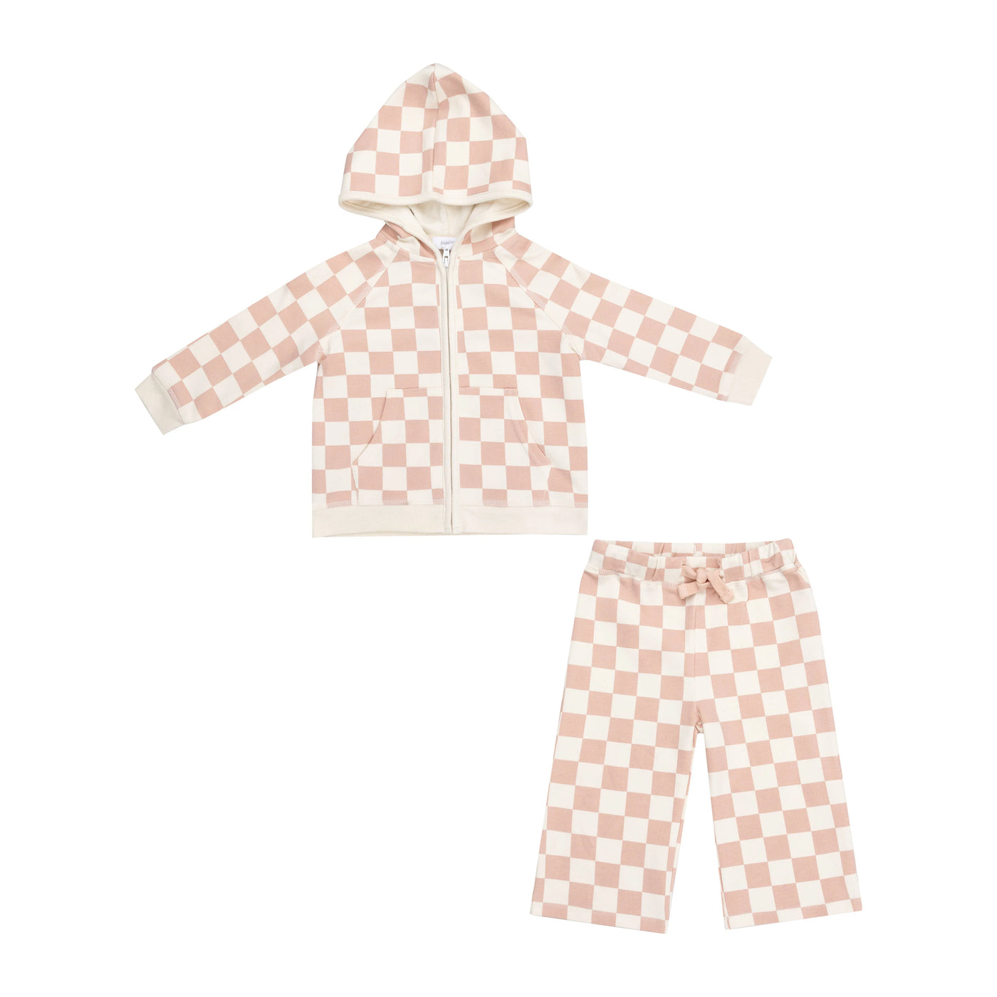 French Terry Checkerboard Pink - Zip Hoodie + Wide Leg Pant