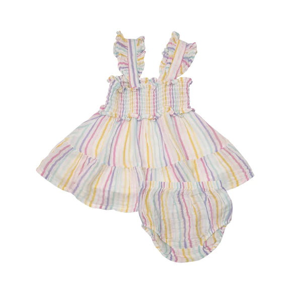 RAINBOW STRIPE Smocked Ruffle Sundress