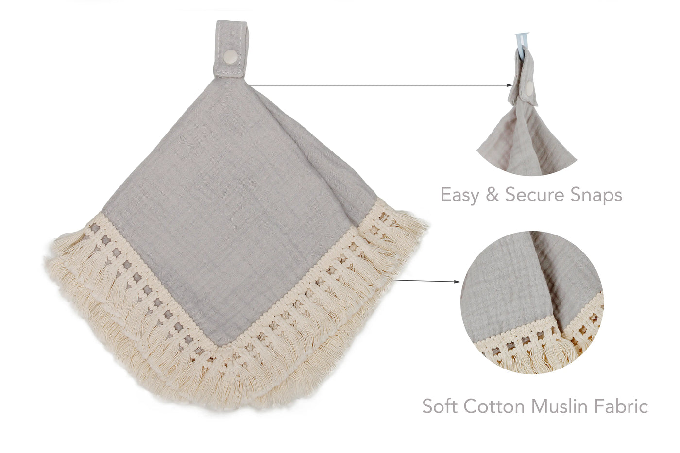 Muslin Boho Pacifier Blanket with Tassels - Gray