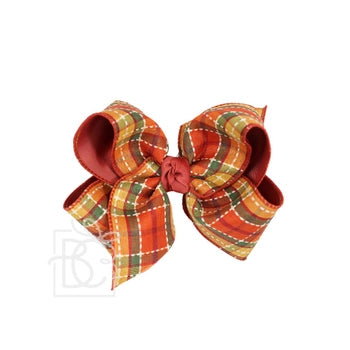 FALL PLAID BOWS  NEW RUST/ MOSS FALL PLAID  5.5" Extra Large - 2.25" Ribbon on Alligator Clip