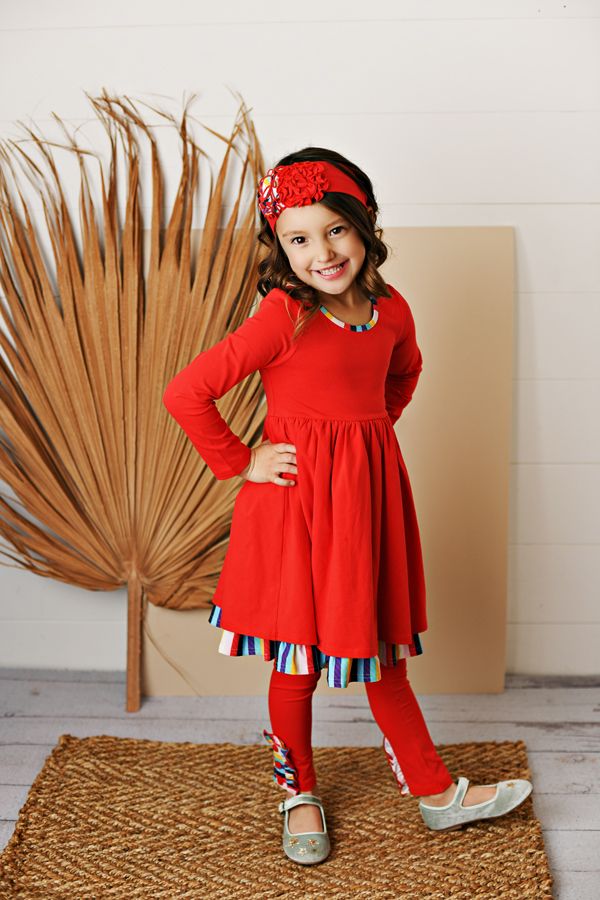 RED W/ STRIPE DRESS & LEGGING