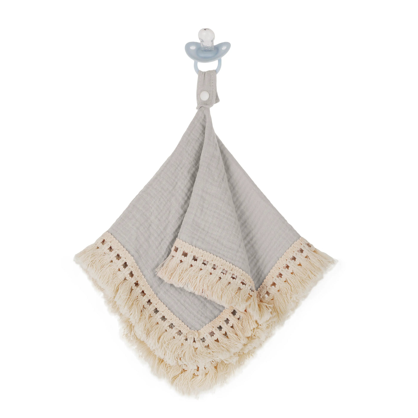 Muslin Boho Pacifier Blanket with Tassels - Gray