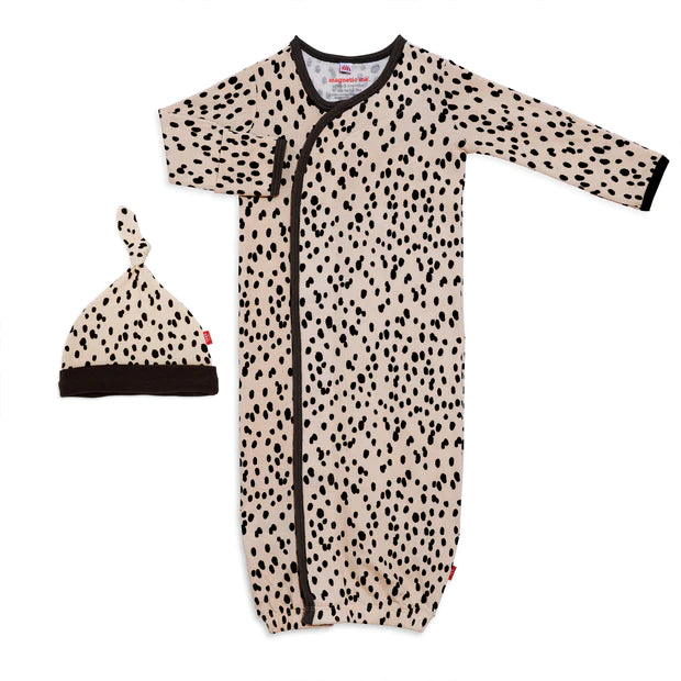 spot on organic cotton magnetic open bottom gown & hat