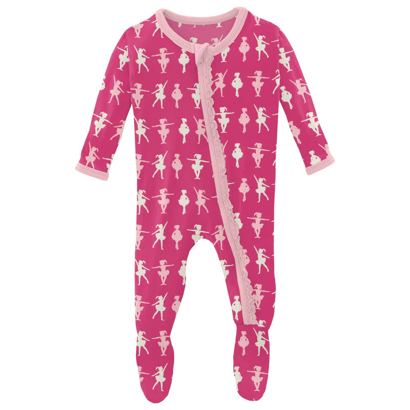 Print Muffin Ruffle Footie with Zipper in Calypso Ballerina