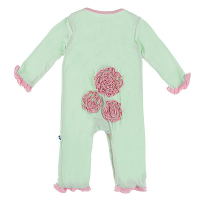 Pistachio with Lotus Solid Long Sleeve Dahlia Flower Romper