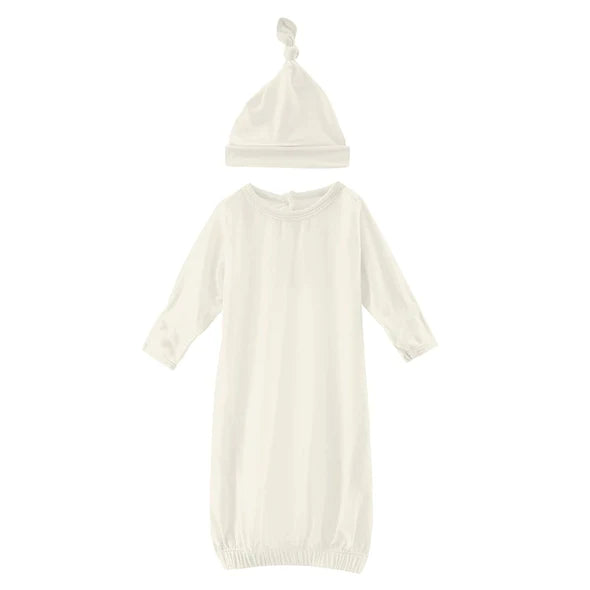 Layette Gown & Single Knot Hat Set in Natural