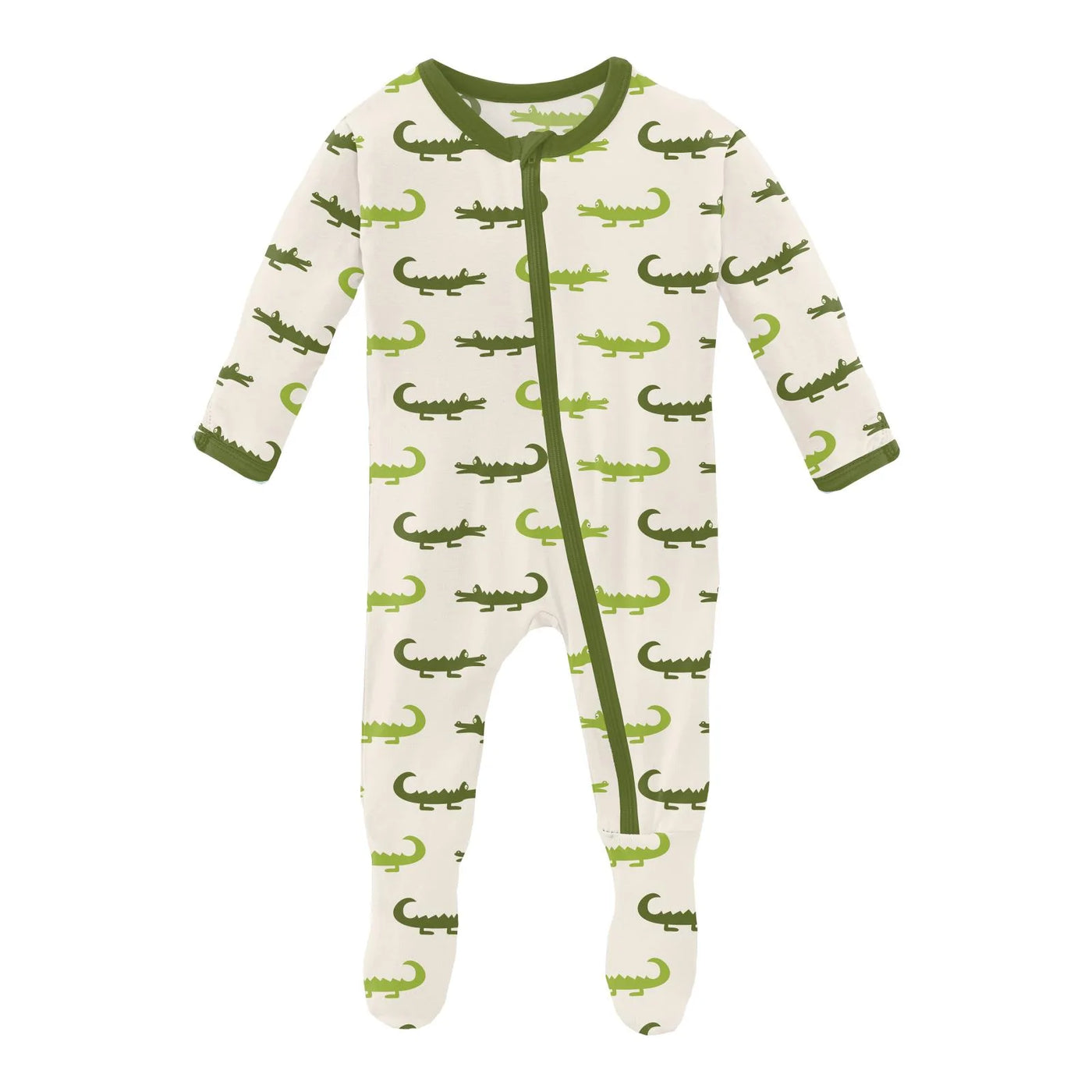 Print Footie with Zipper in Natural Crocodile
