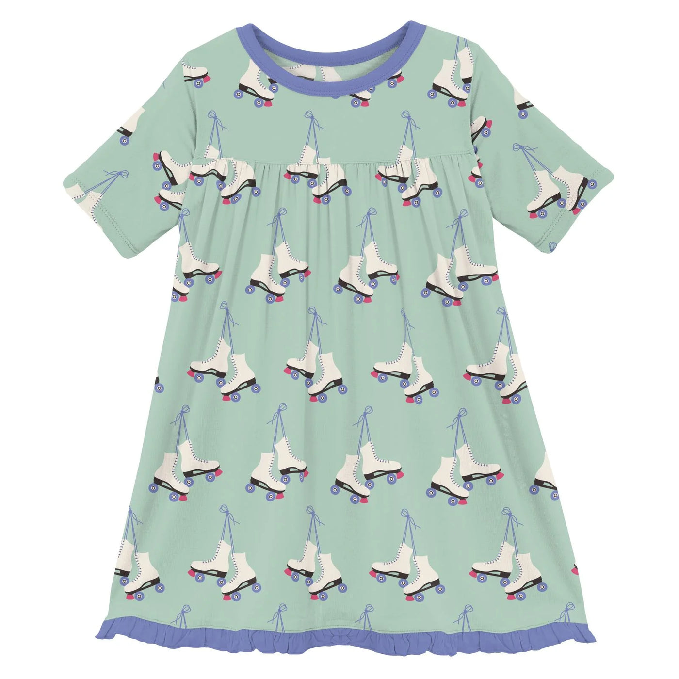 Print Classic Short Sleeve Swing Dress in Pistachio Roller Skates