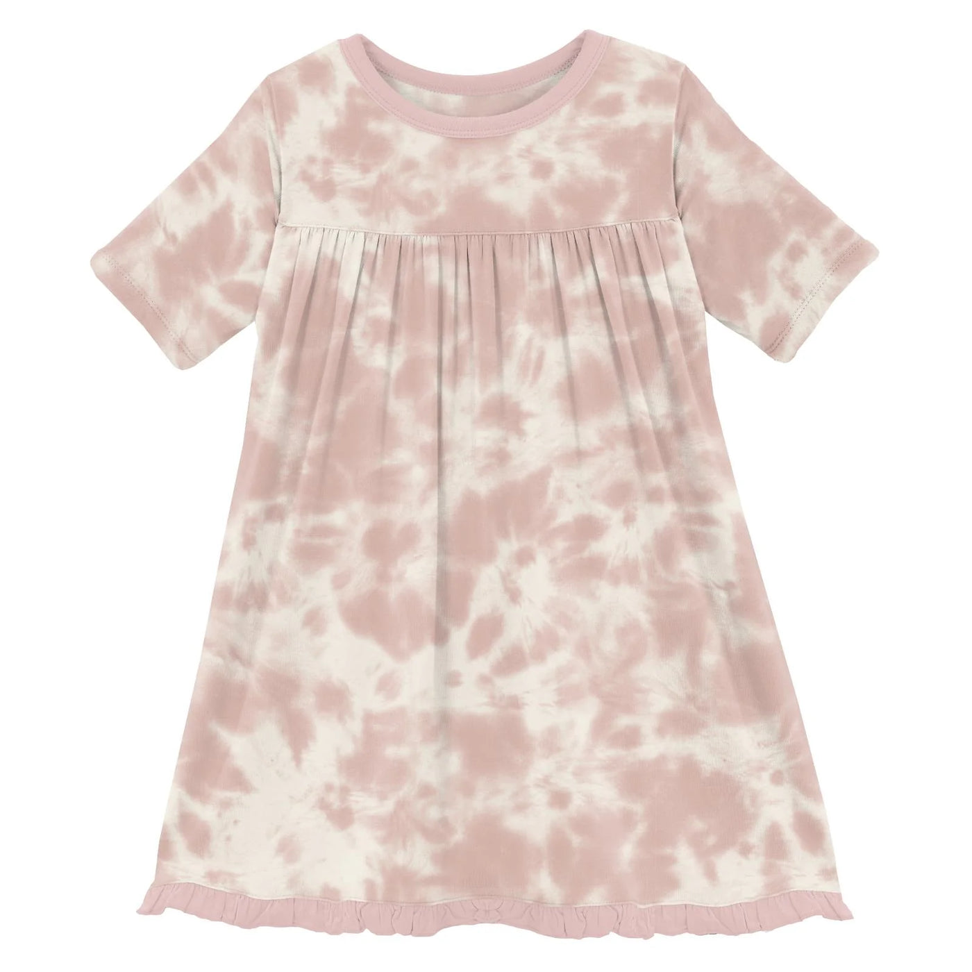 Print Classic Short Sleeve Swing Dress in Baby Rose Tie Dye