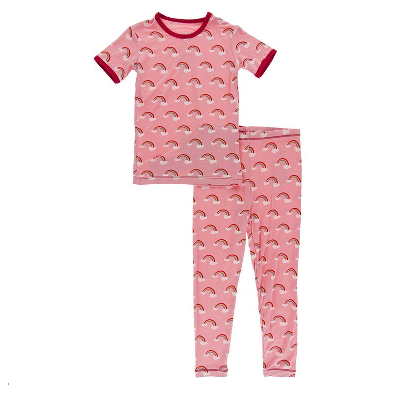 Print Short Sleeve Pajama Set in Strawberry Rainbows