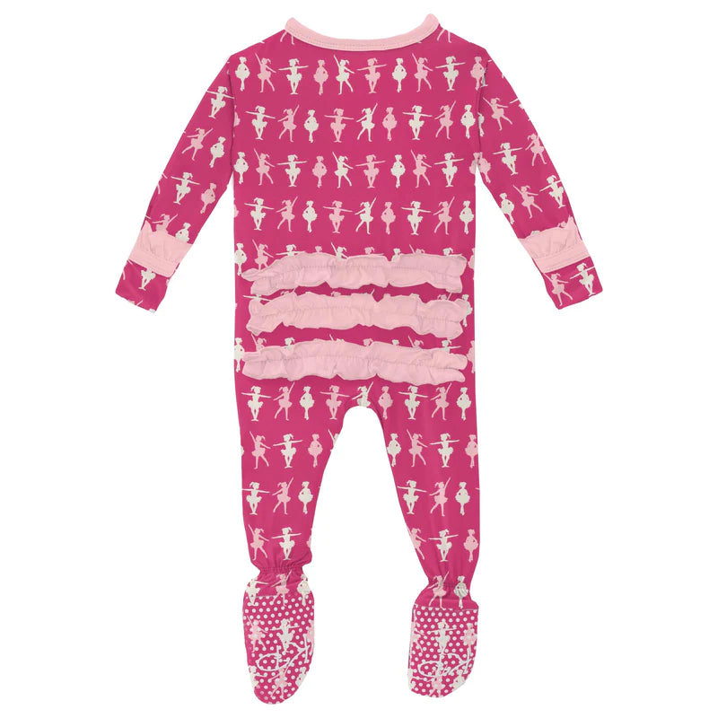 Print Muffin Ruffle Footie with Zipper in Calypso Ballerina