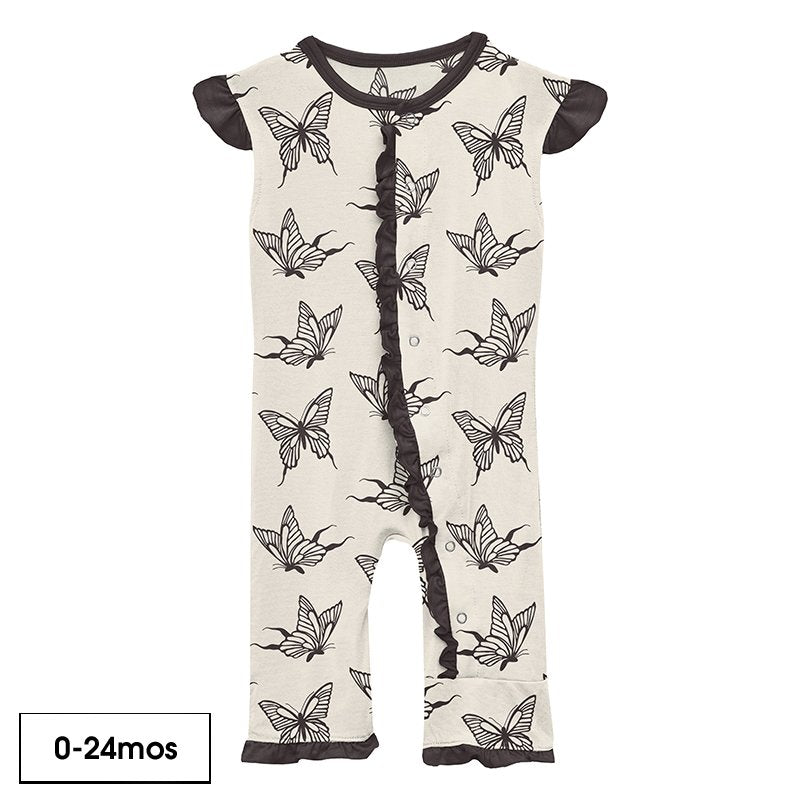 Print Ruffle Tank Romper in Natural Swallowtail